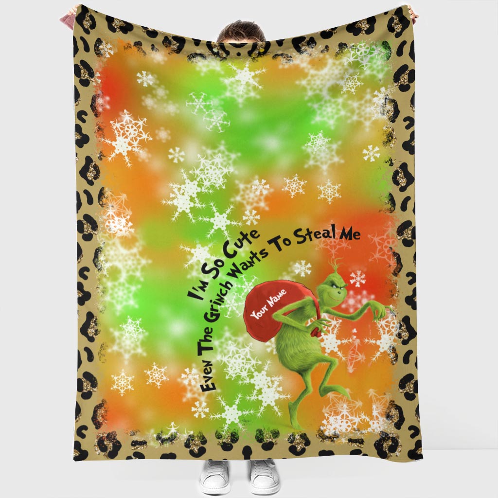 Personalized Grinch Christmas Blanket Custom Name Gift
