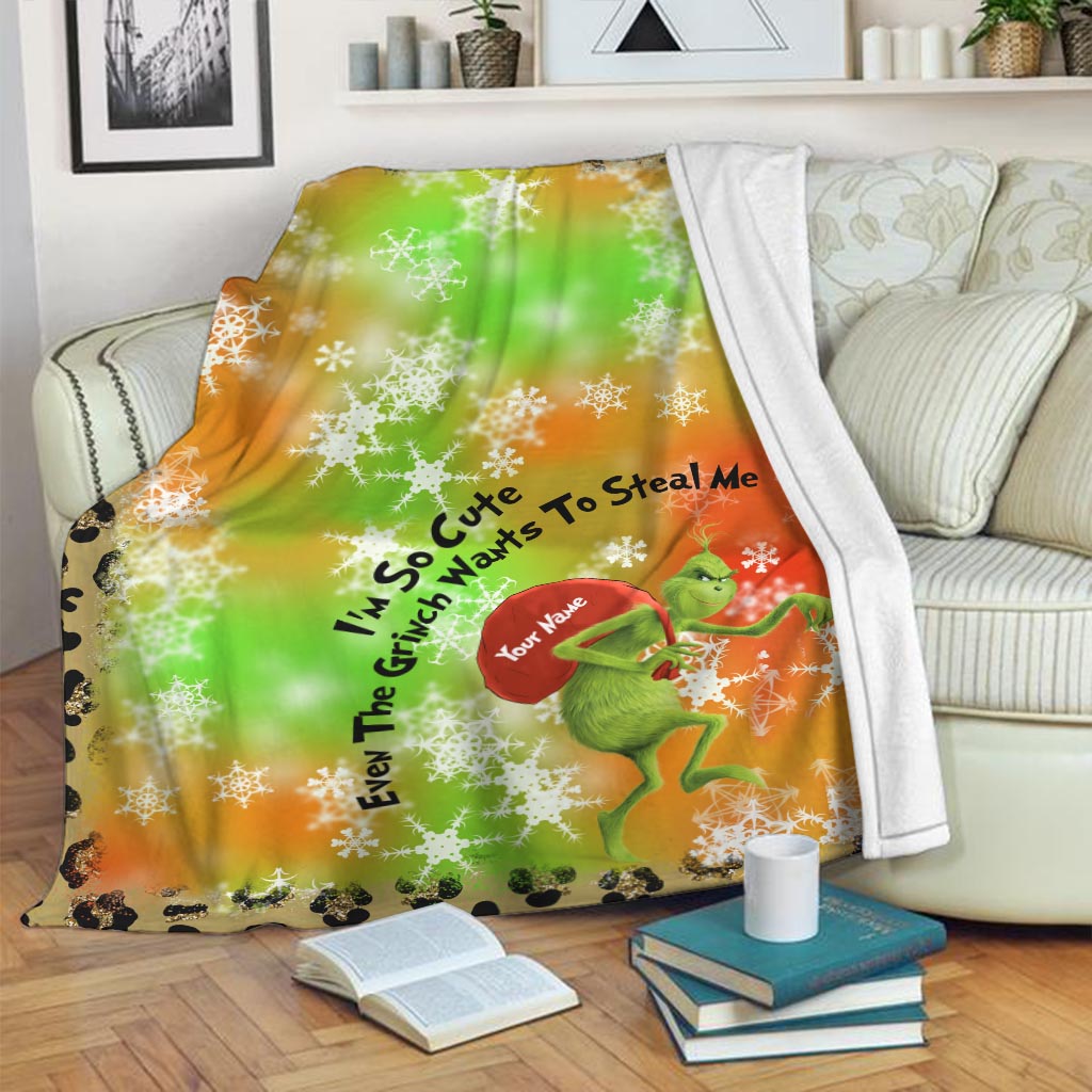 Personalized Grinch Christmas Blanket Custom Name Gift