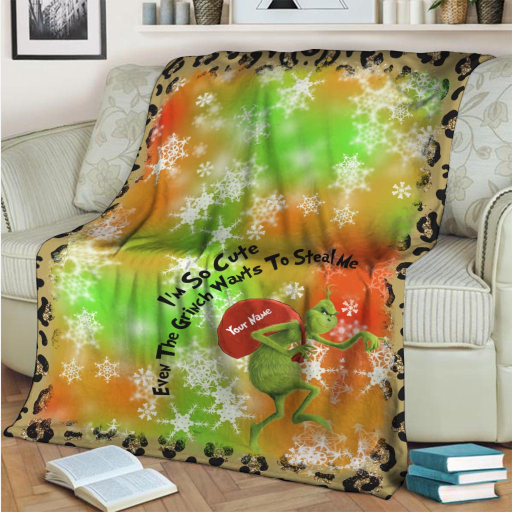 Personalized Grinch Christmas Blanket Custom Name Gift