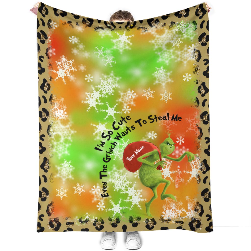 Personalized Grinch Christmas Blanket Custom Name Gift