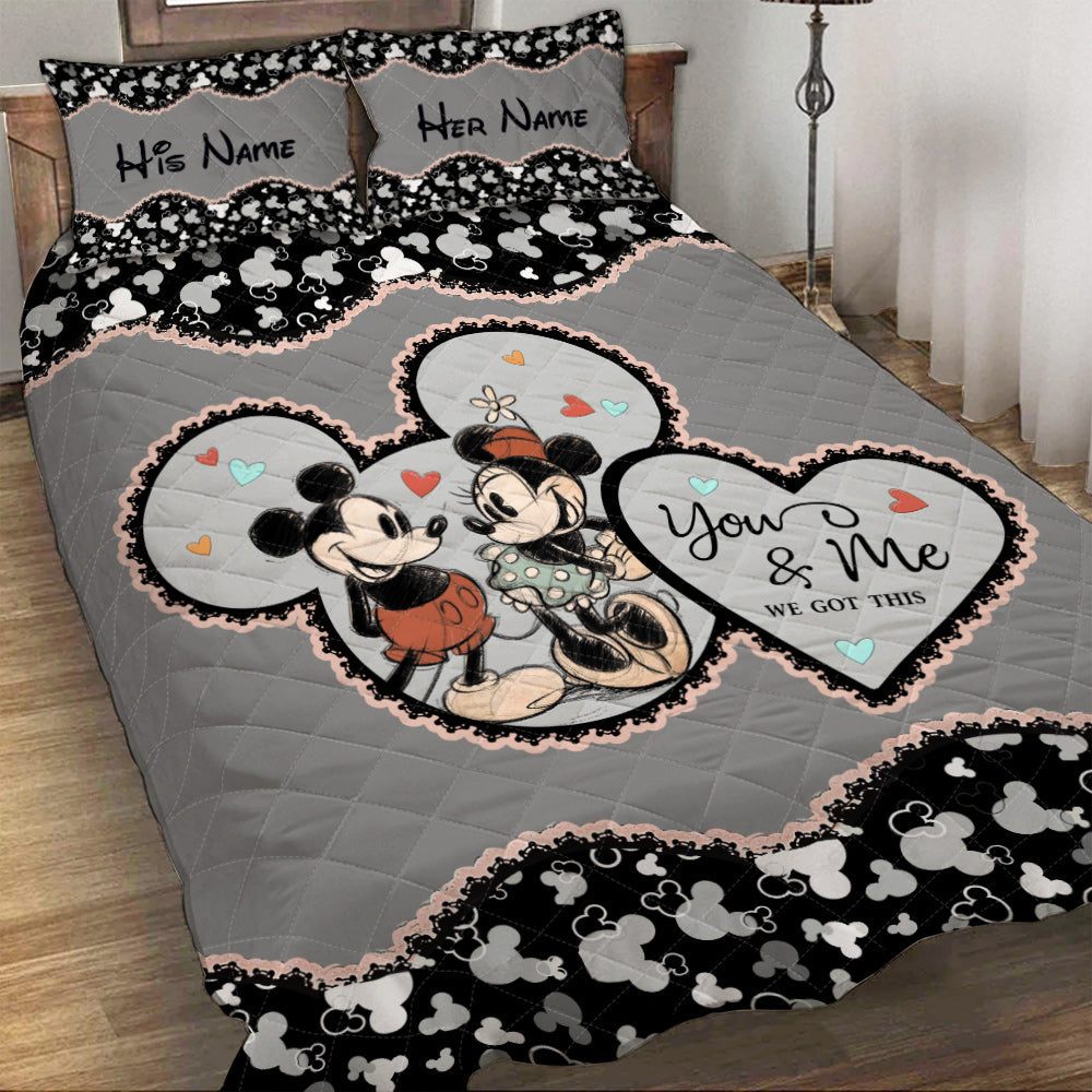 Personalized Mickey Mouse Quilt Set Custom Name Gift for Couples