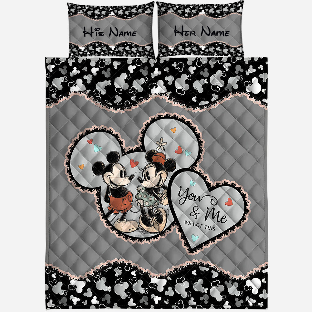 Personalized Mickey Mouse Quilt Set Custom Name Gift for Couples