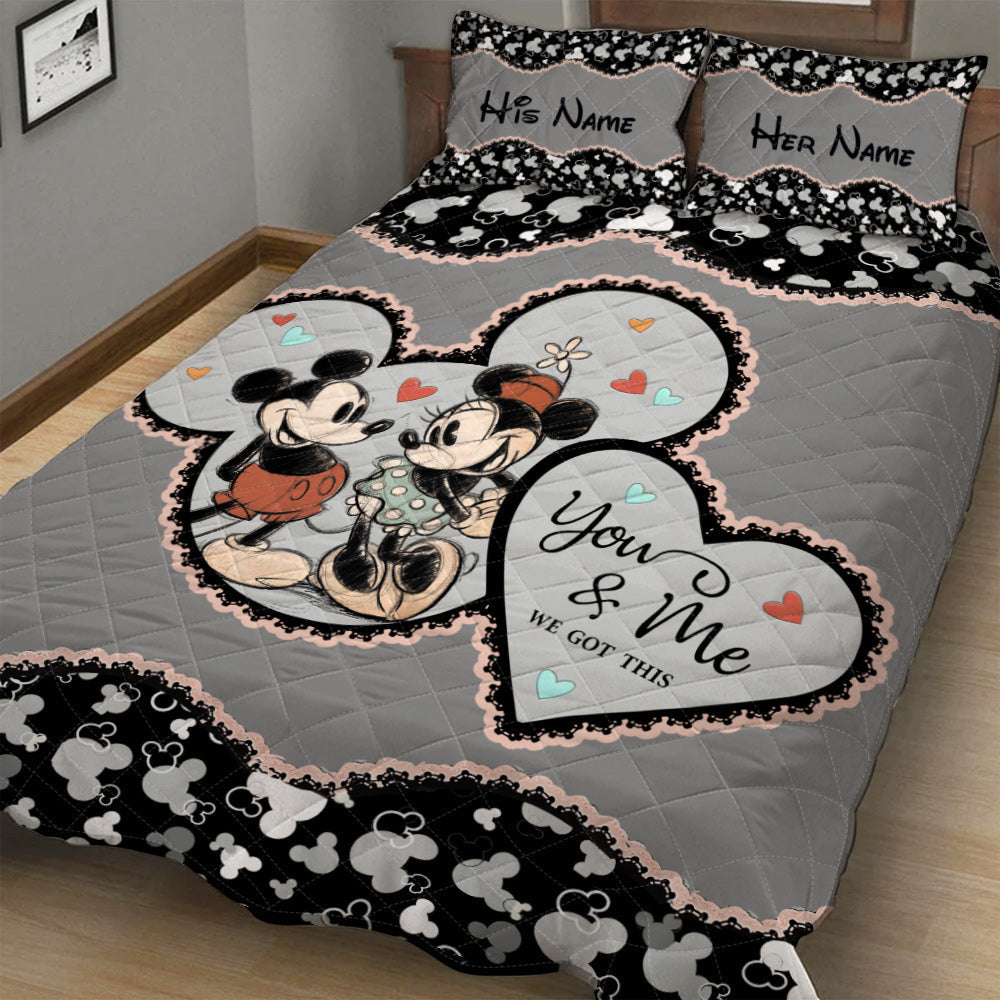 Personalized Mickey Mouse Quilt Set Custom Name Gift for Couples
