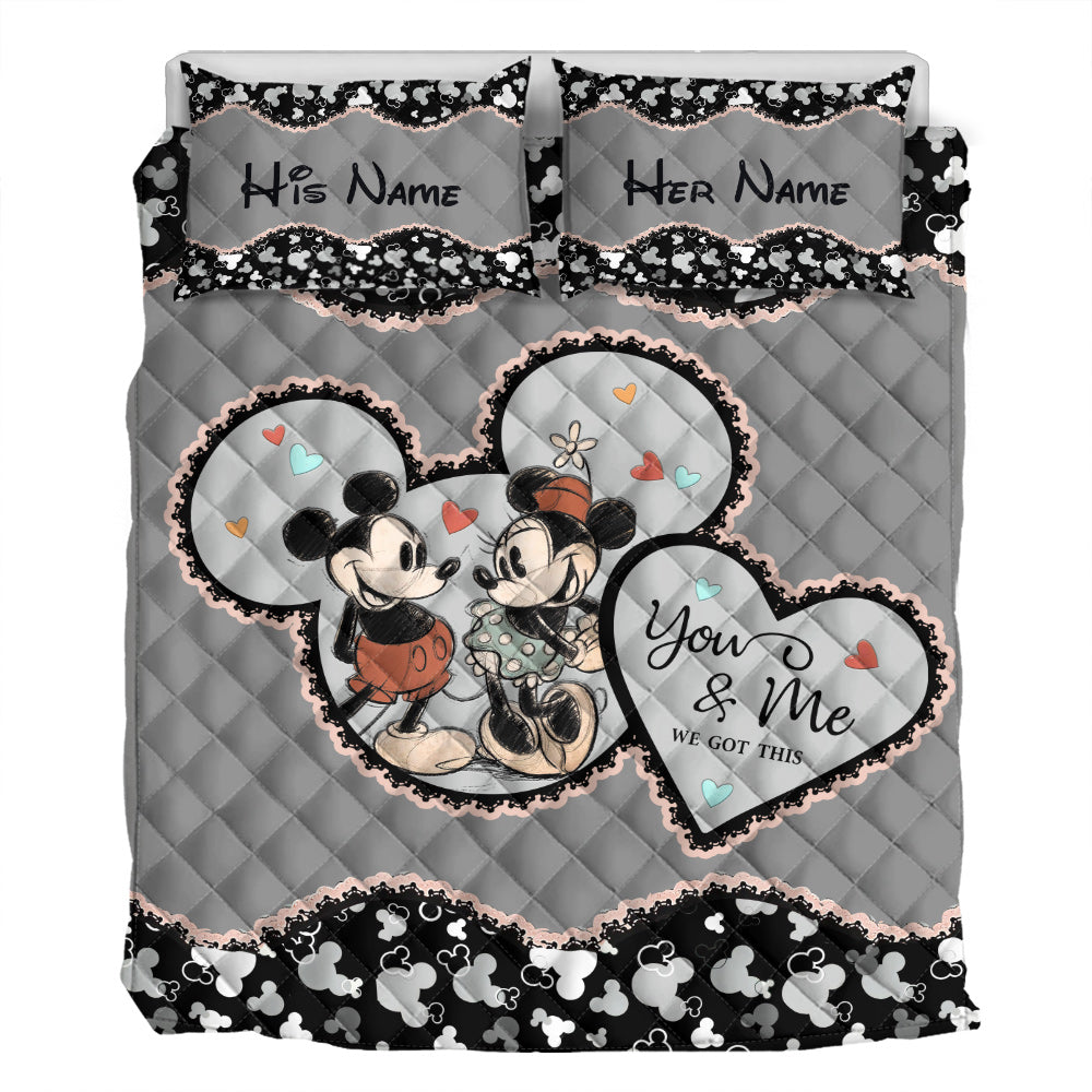 Personalized Mickey Mouse Quilt Set Custom Name Gift for Couples