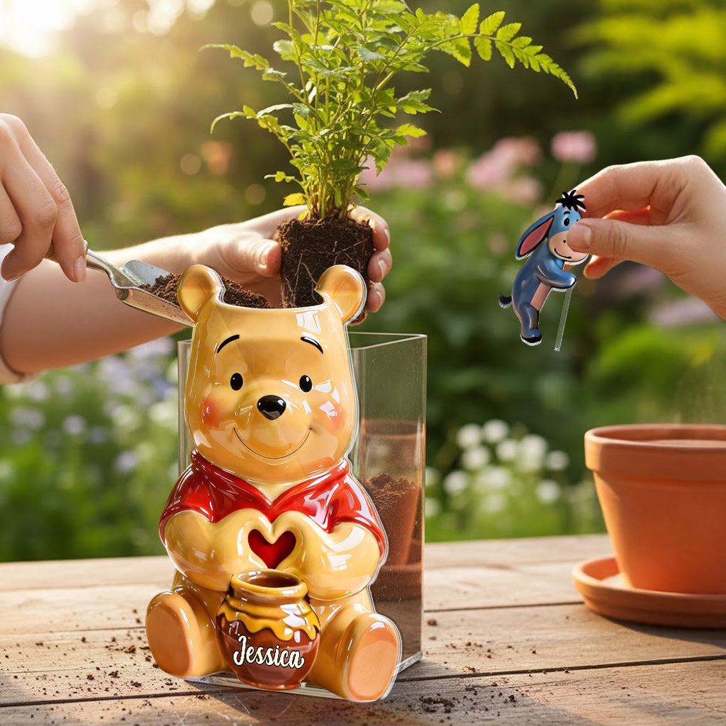 Personalized Honey Bear Acrylic Pot & Stake Gift for Mom