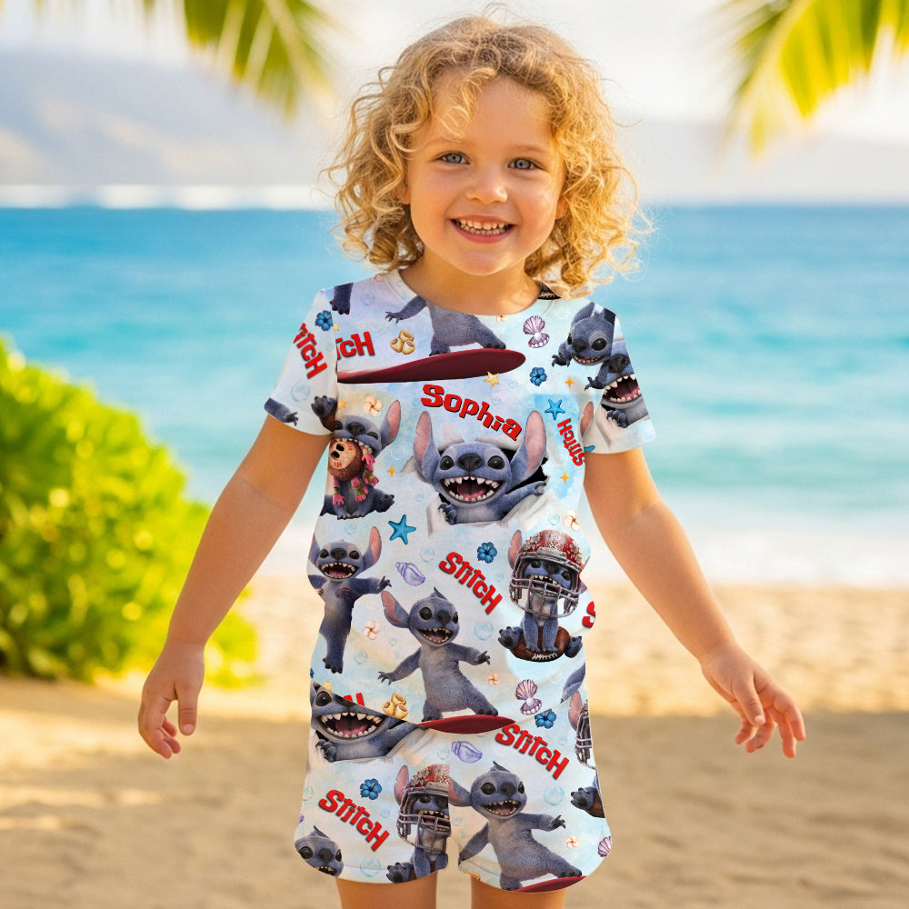 Personalized Kid T-Shirt & Shorts Set Cute Blue Alien Gift