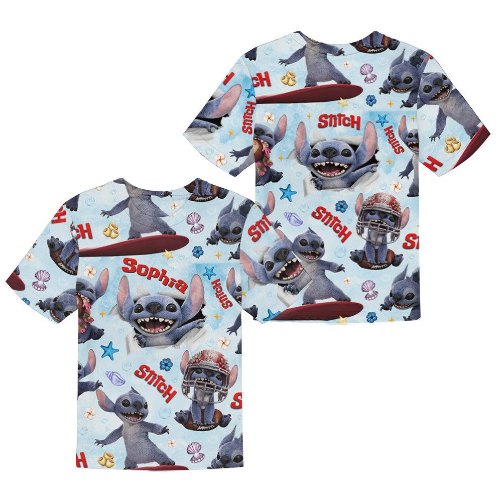 Personalized Kid T-Shirt & Shorts Set Cute Blue Alien Gift