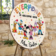 Load image into Gallery viewer, Personalized Round Wood Sign Everyone Is Welcome Here Custom Name Gift
