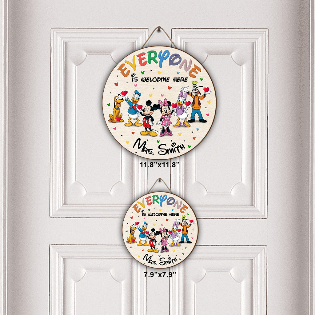 Personalized Round Wood Sign Everyone Is Welcome Here Custom Name Gift