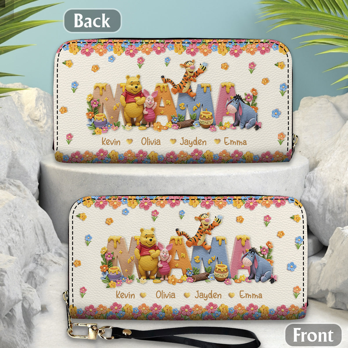 Personalized Leather Long Wallet Custom Name Gift for Mom