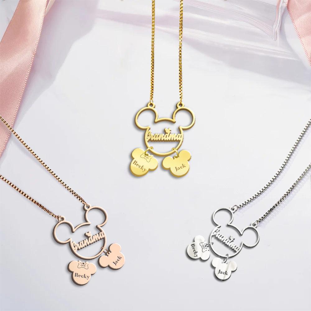 Personalized Mickey Mouse Necklace with Charms for Mom