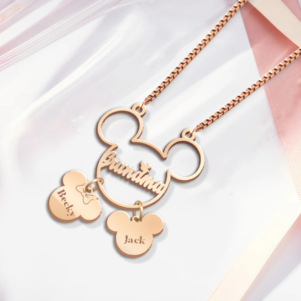Personalized Mickey Mouse Necklace with Charms for Mom