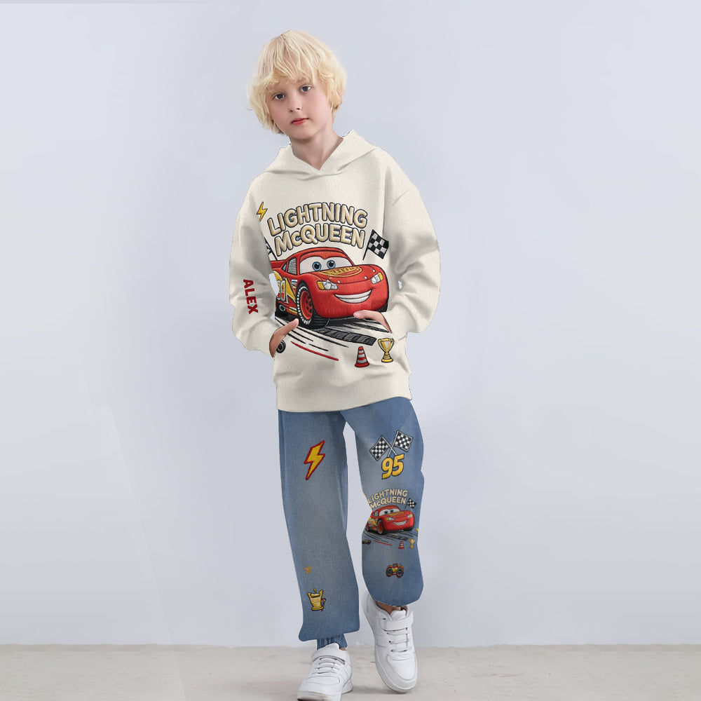 Personalized Kids Hoodie & Jogger Set Racing Adventure Gift