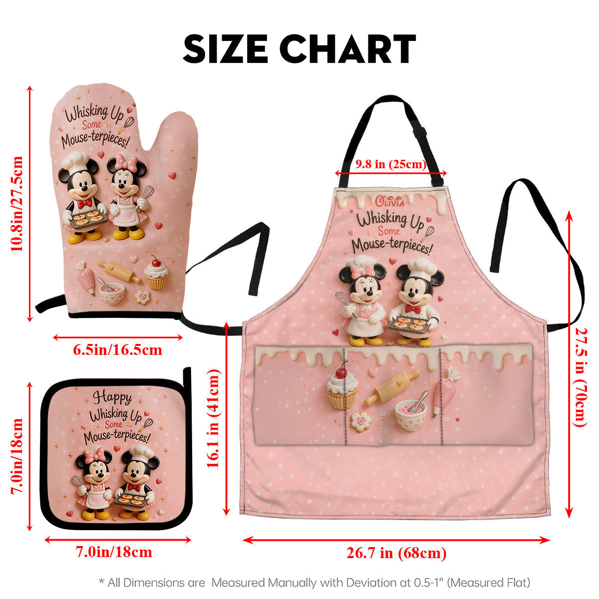 Personalized Cartoon Mouse Baking Apron & Mitts Set - Unique Gift for Mom