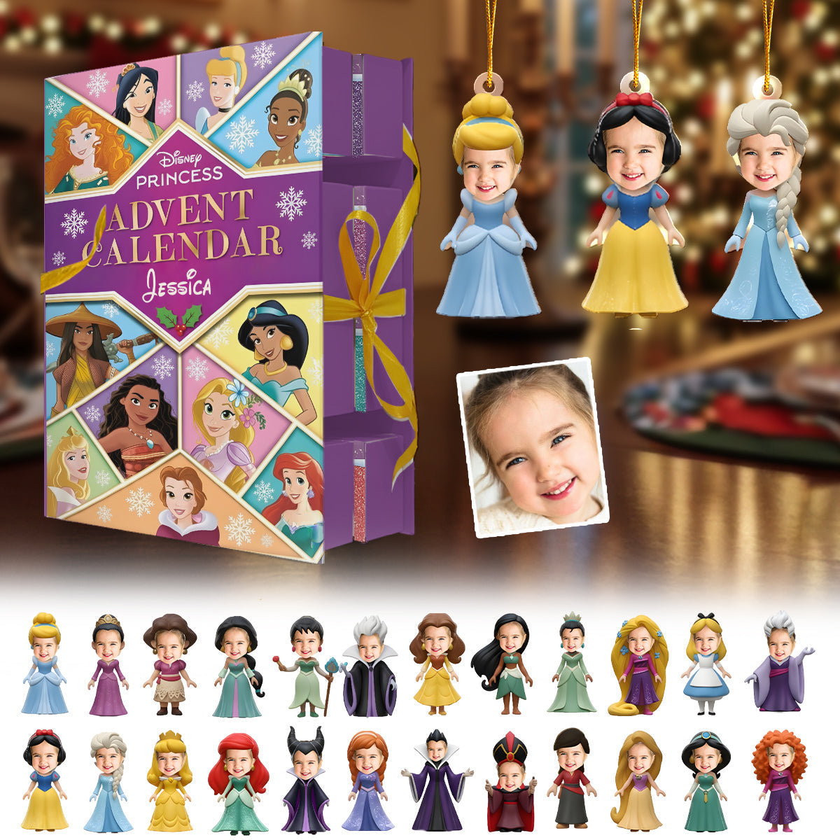 Personalized Disney Princess Advent Calendar with Ornaments for Kids