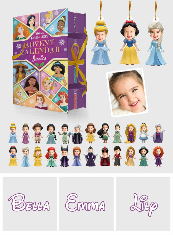 Personalized Disney Princess Advent Calendar with Ornaments for Kids