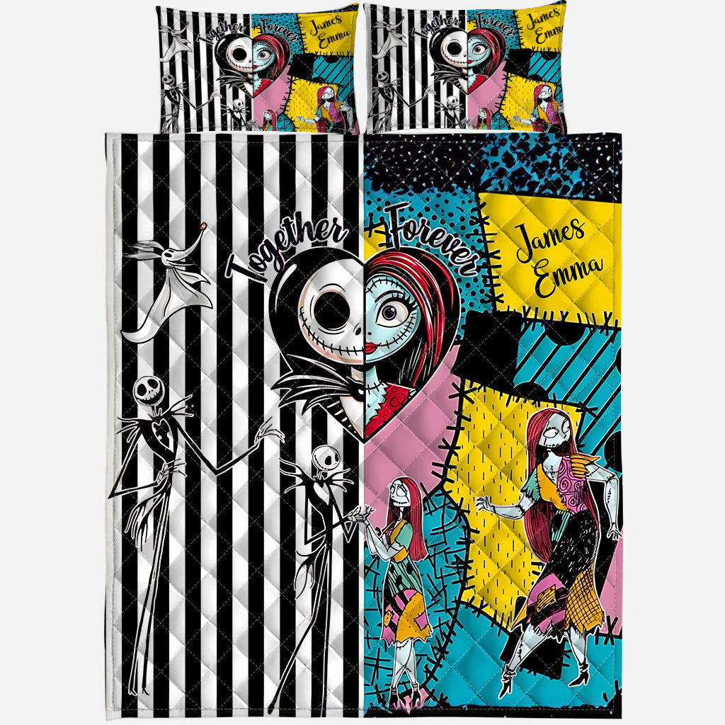 Personalized Nightmare Before Christmas Quilt Set Custom Names Gift for Couples