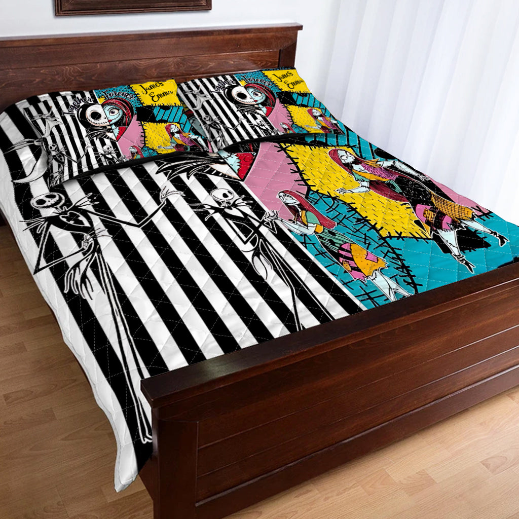 Personalized Nightmare Before Christmas Quilt Set Custom Names Gift for Couples