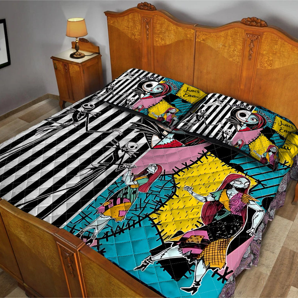 Personalized Nightmare Before Christmas Quilt Set Custom Names Gift for Couples