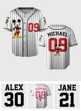 Load image into Gallery viewer, Personalized Kids Baseball Jersey with Mickey &amp; Minnie Design | Custom Name Gift
