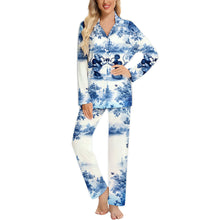 Load image into Gallery viewer, Personalized Blue &amp; White Mouse Couple Button Down Pajamas Set for Couples
