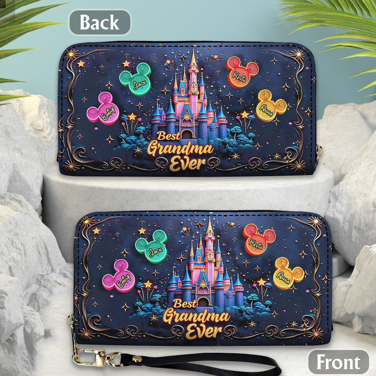 Personalized Leather Wallet Custom Name Gift for Grandma