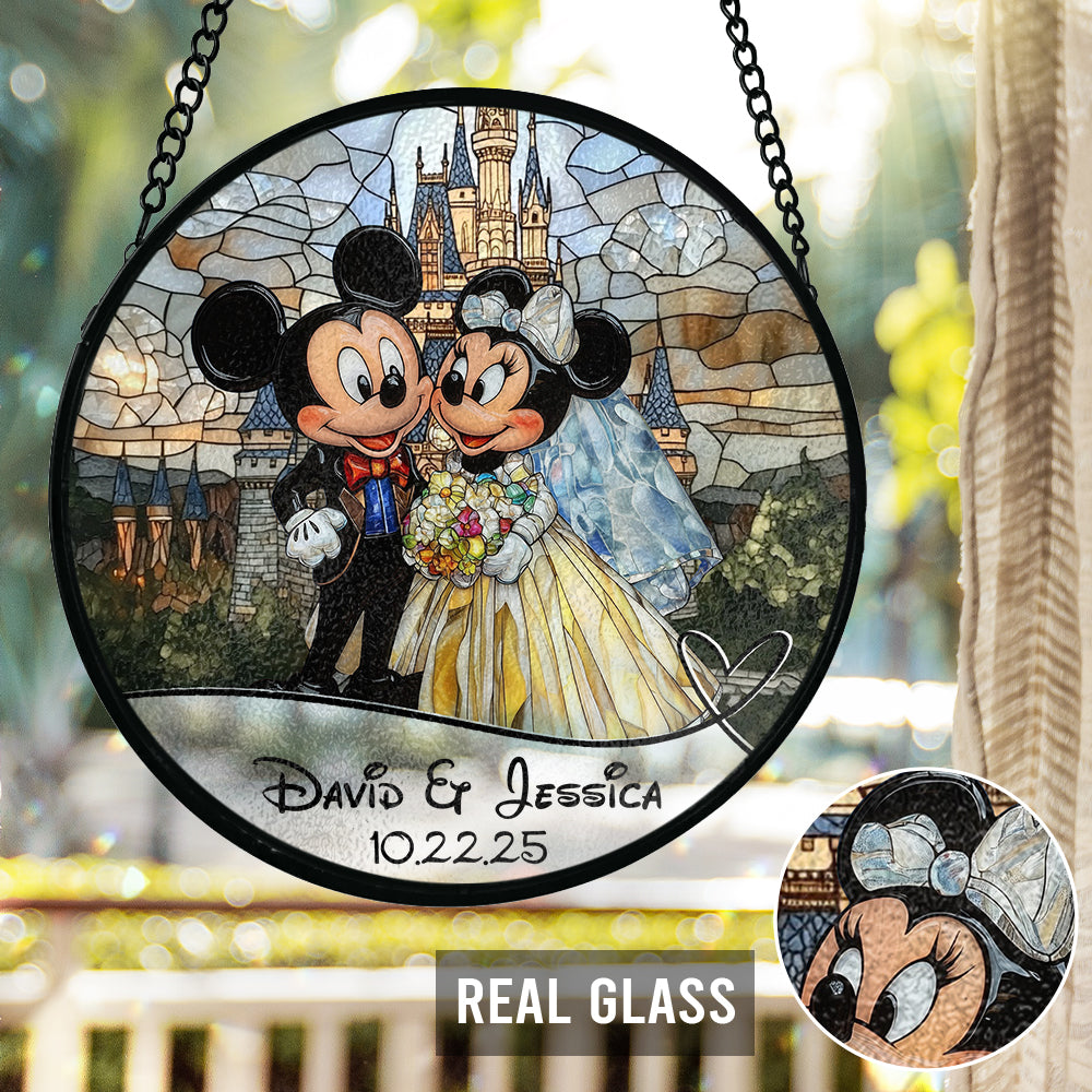 Personalized Mouse Couple Stained Glass Suncatcher Gift