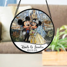 Load image into Gallery viewer, Personalized Mouse Couple Stained Glass Suncatcher Gift
