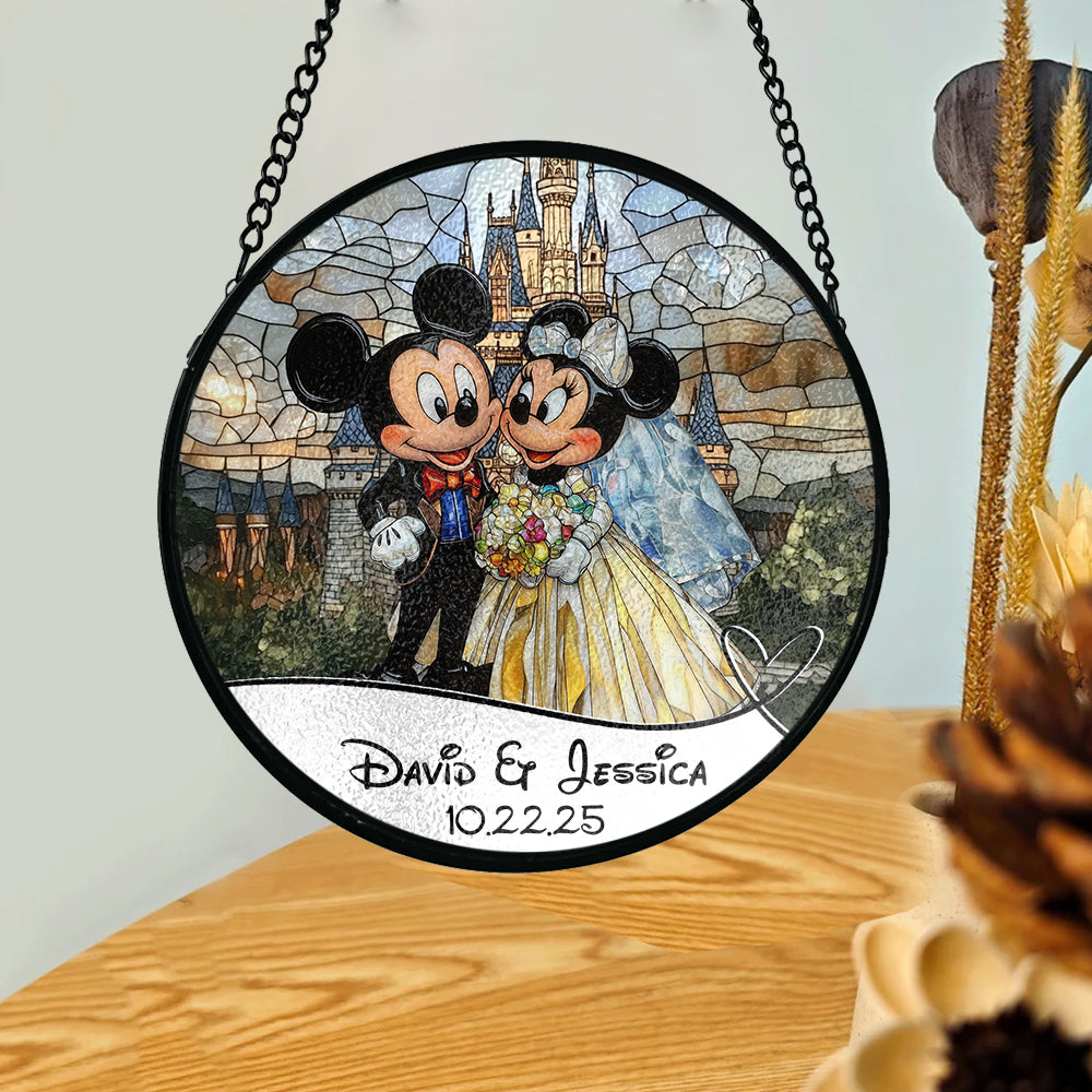 Personalized Mouse Couple Stained Glass Suncatcher Gift