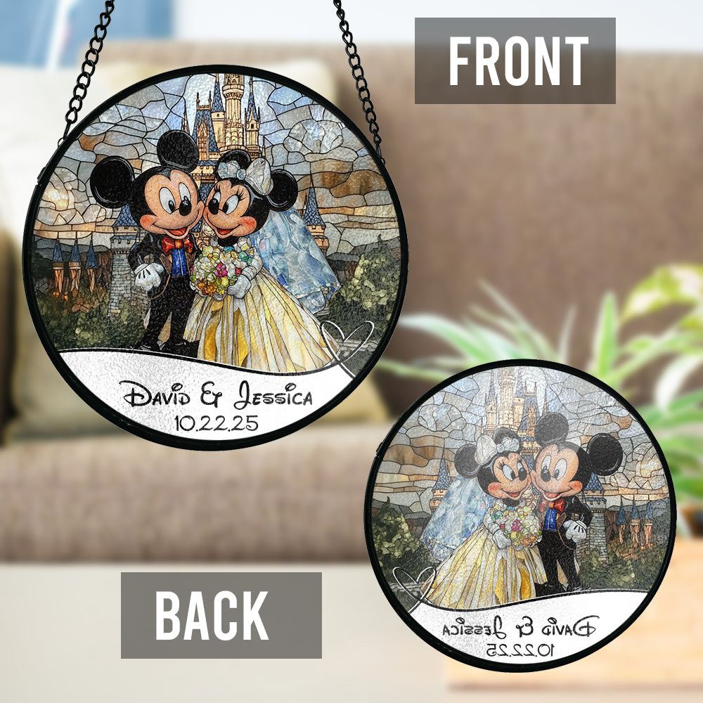 Personalized Mouse Couple Stained Glass Suncatcher Gift
