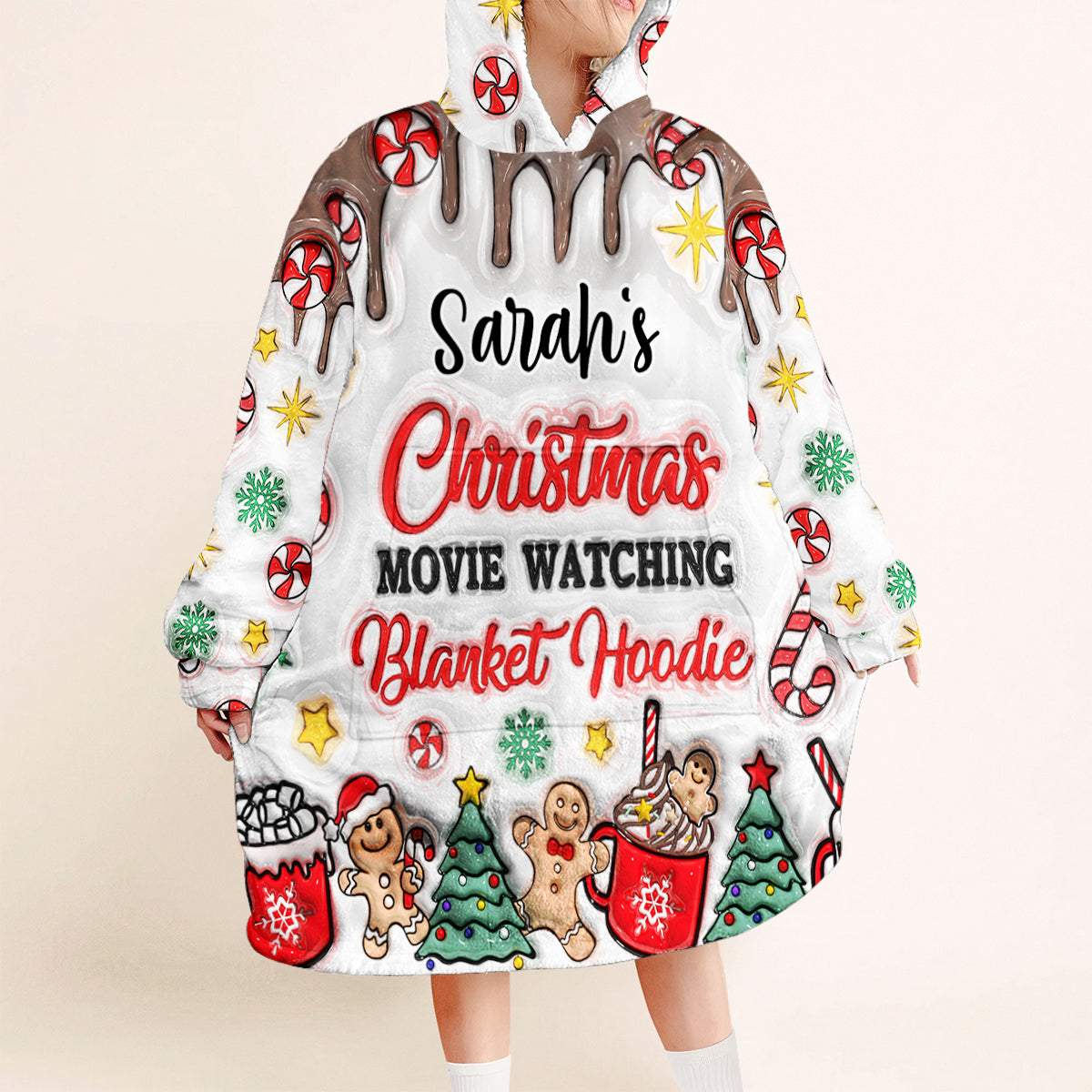 Personalized Christmas Movie Watching Blanket Hoodie Gift