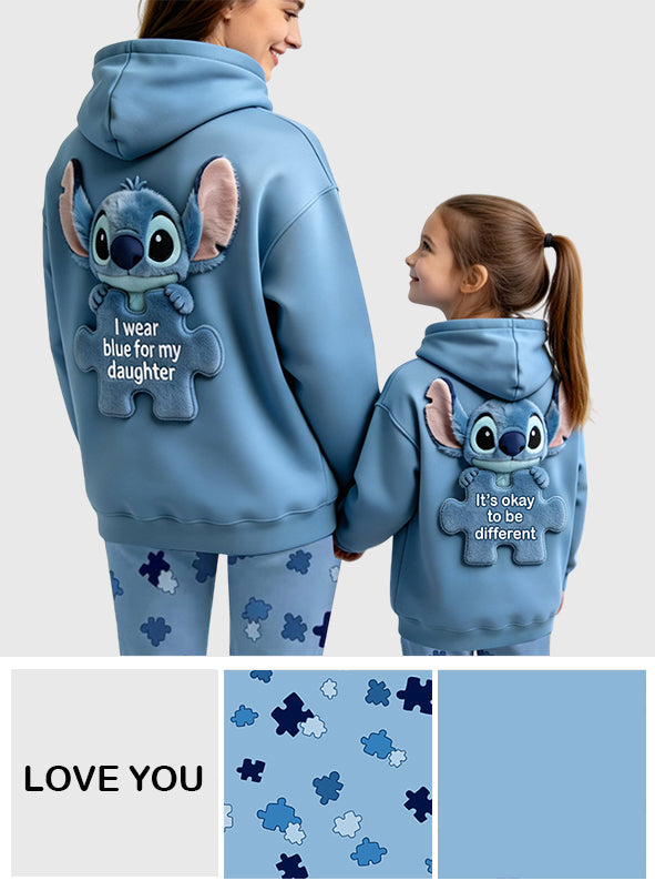 Personalized Autism Awareness Hoodie & Leggings Set for Mom & Daughter - Blue Puzzle Design