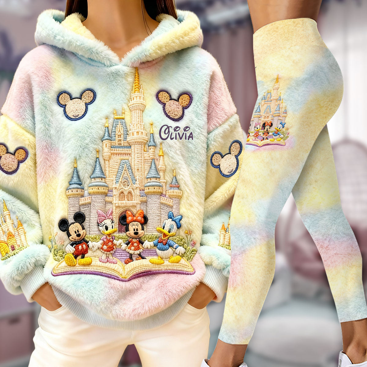 Personalized Disney Castle Hoodie and Leggings Set | Custom Name Gift for Kids