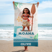 Load image into Gallery viewer, Personalized Moana and Maui Beach Towel Custom Name Gift
