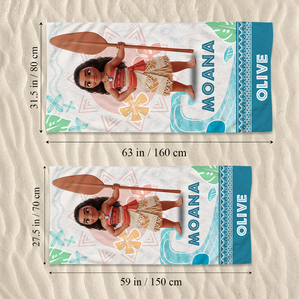 Personalized Moana and Maui Beach Towel Custom Name Gift