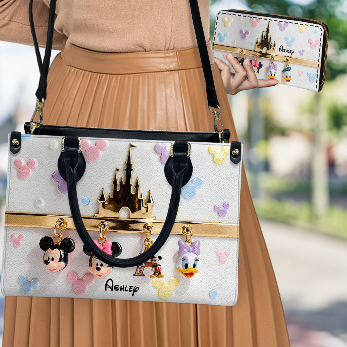 Personalized Mouse Leather Handbag & Long Wallet Gift for Her