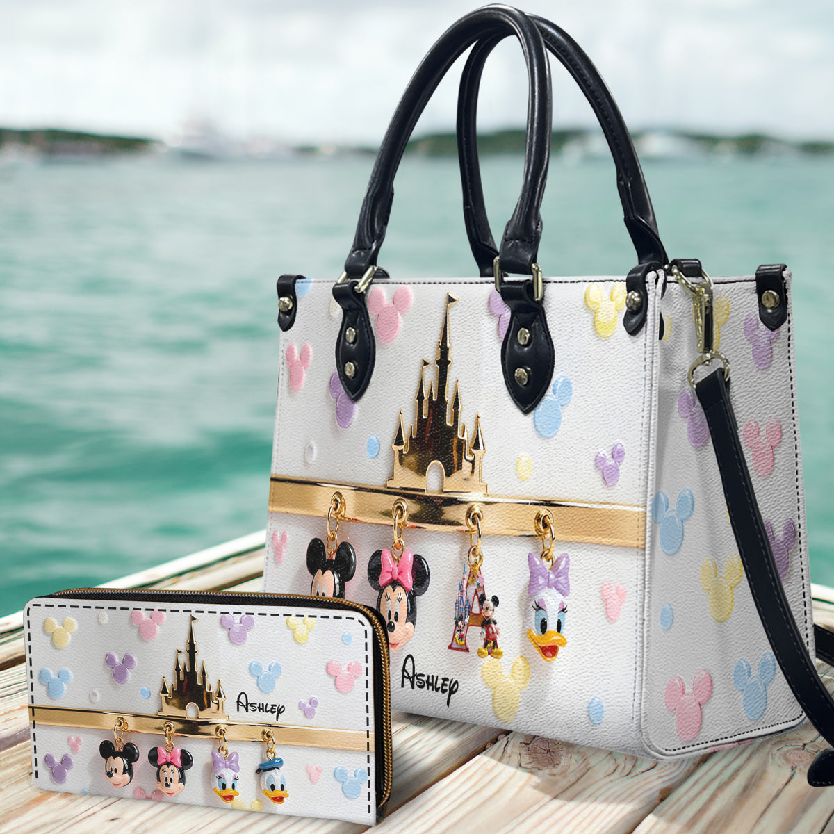 Personalized Mouse Leather Handbag & Long Wallet Gift for Her