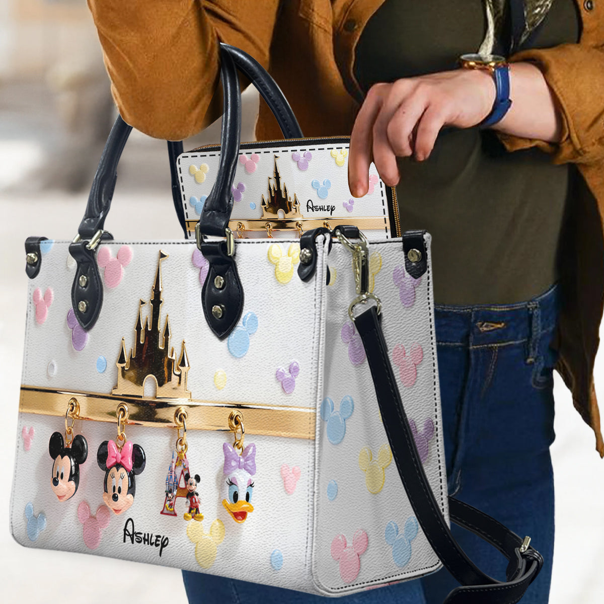 Personalized Mouse Leather Handbag & Long Wallet Gift for Her