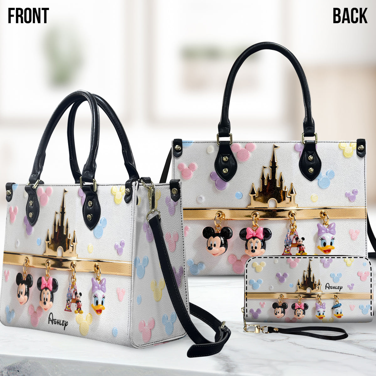 Personalized Mouse Leather Handbag & Long Wallet Gift for Her