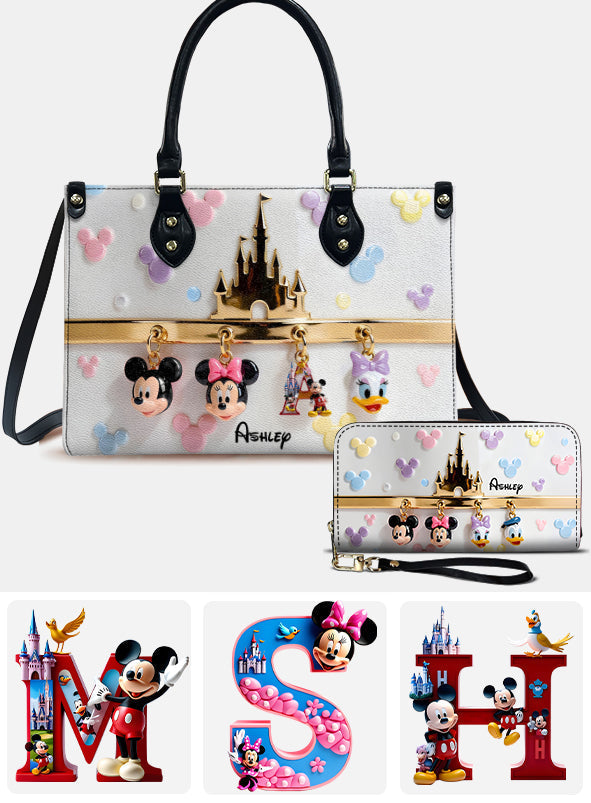 Personalized Mouse Leather Handbag & Long Wallet Gift for Her