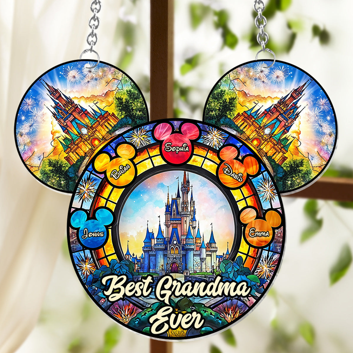 Personalized Mickey Mouse Suncatcher Ornament for Grandma - Unique Home Decor