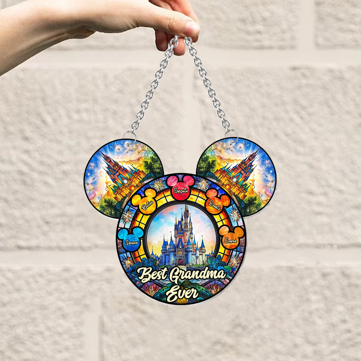 Personalized Mickey Mouse Suncatcher Ornament for Grandma - Unique Home Decor