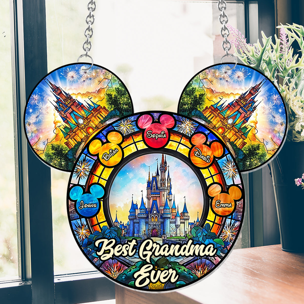 Personalized Mickey Mouse Suncatcher Ornament for Grandma - Unique Home Decor