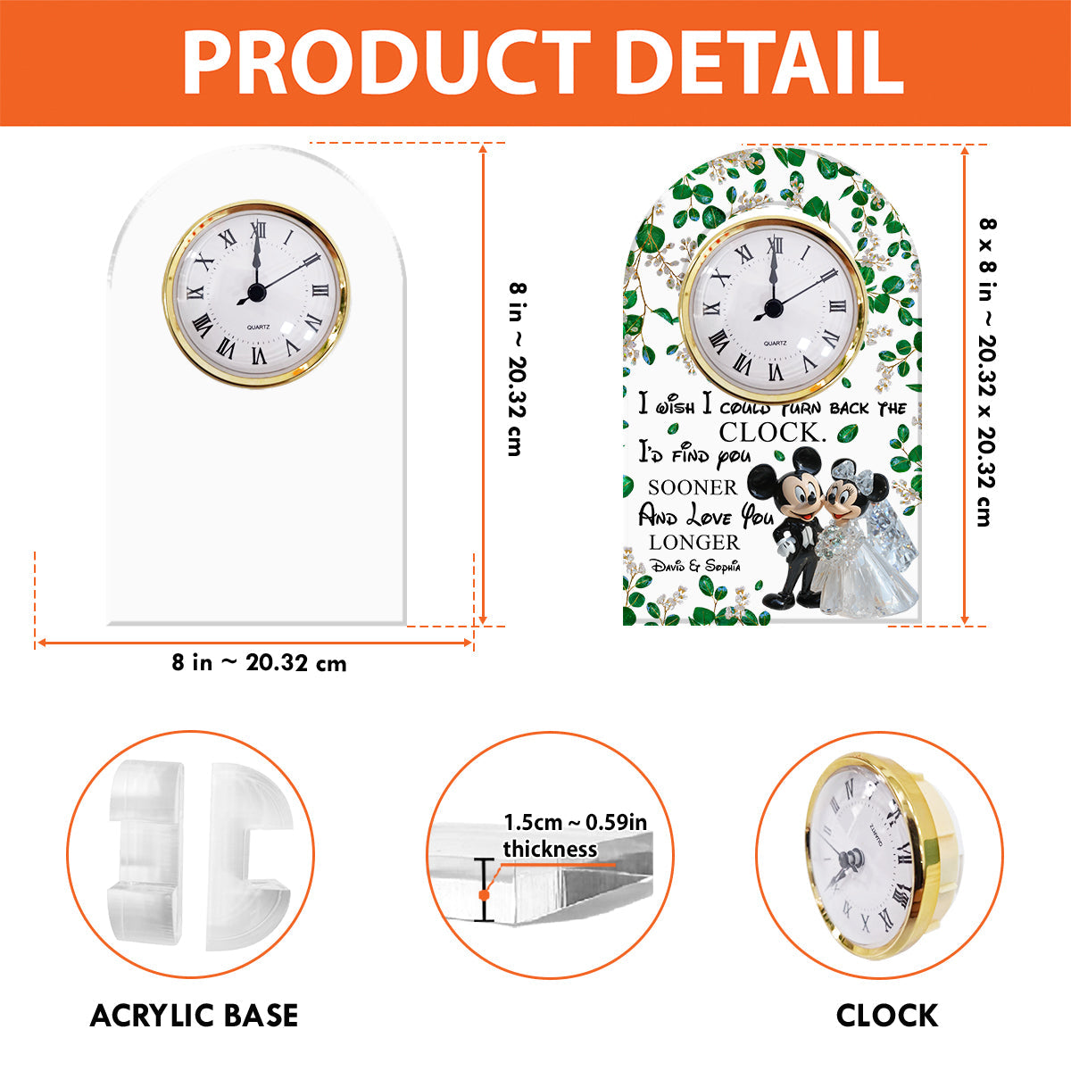 Personalized Acrylic Clock Plaque with Custom Names for Couples