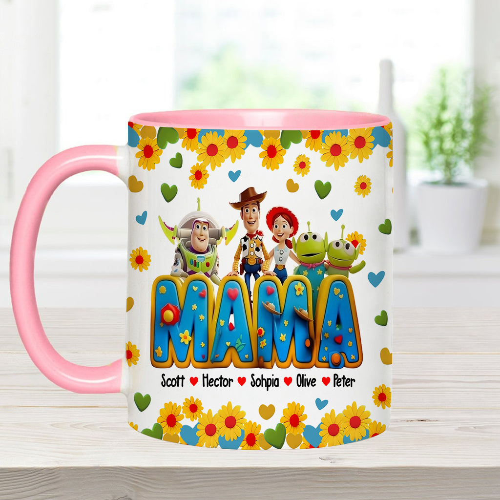 Personalized Accent Mug for Mom with Custom Names & Floral Design