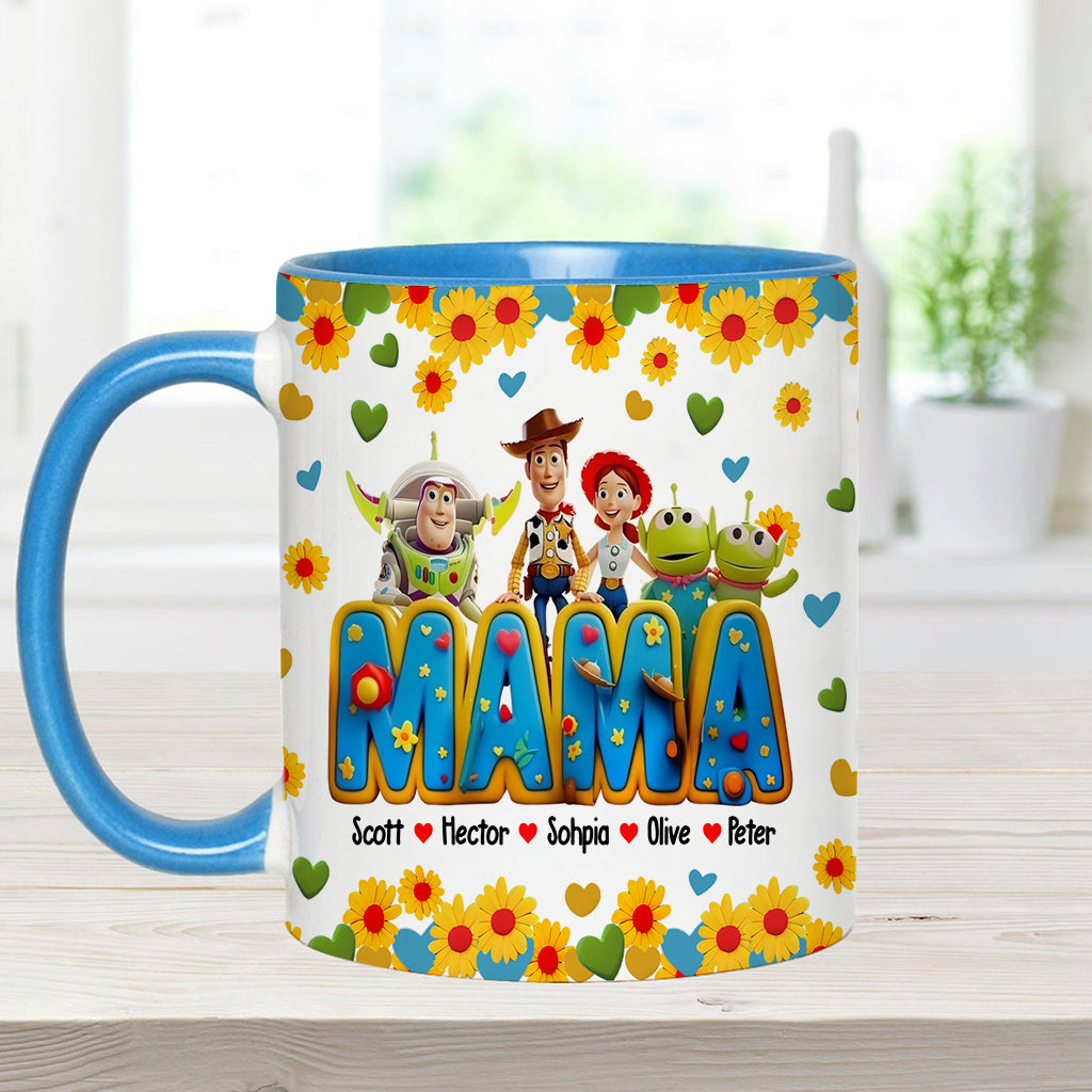 Personalized Accent Mug for Mom with Custom Names & Floral Design