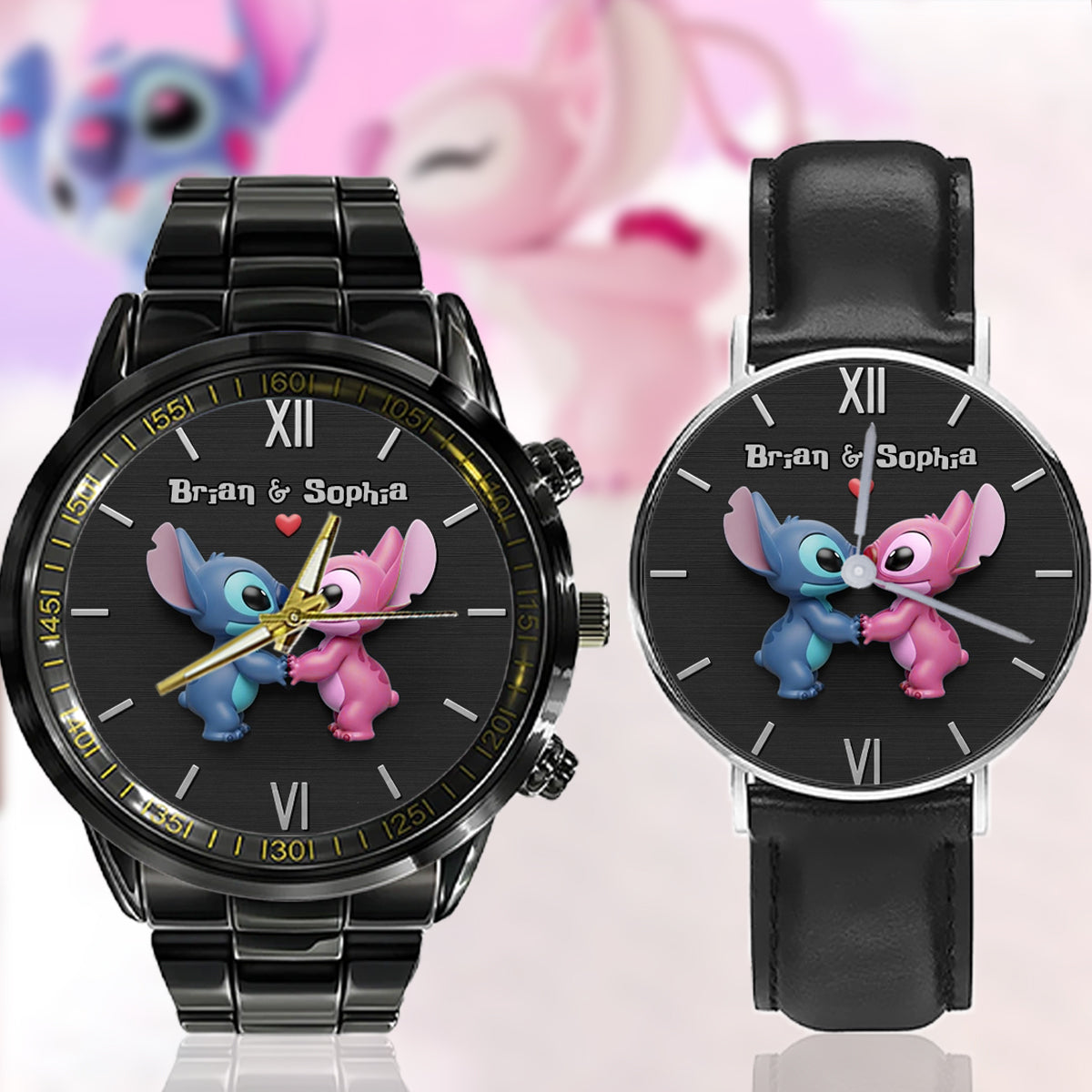 Personalized Ohana Couple Hand Watch Set Custom Names Gift for Anniversary