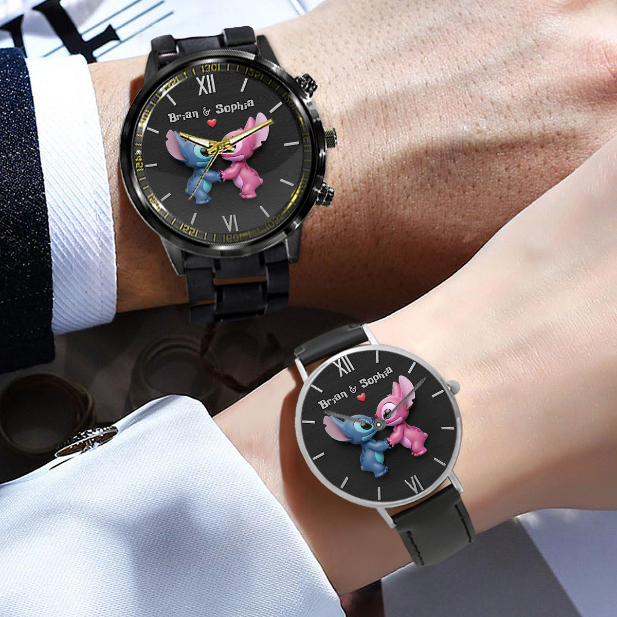 Personalized Ohana Couple Hand Watch Set Custom Names Gift for Anniversary