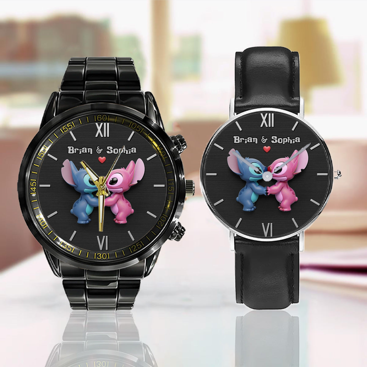 Personalized Ohana Couple Hand Watch Set Custom Names Gift for Anniversary