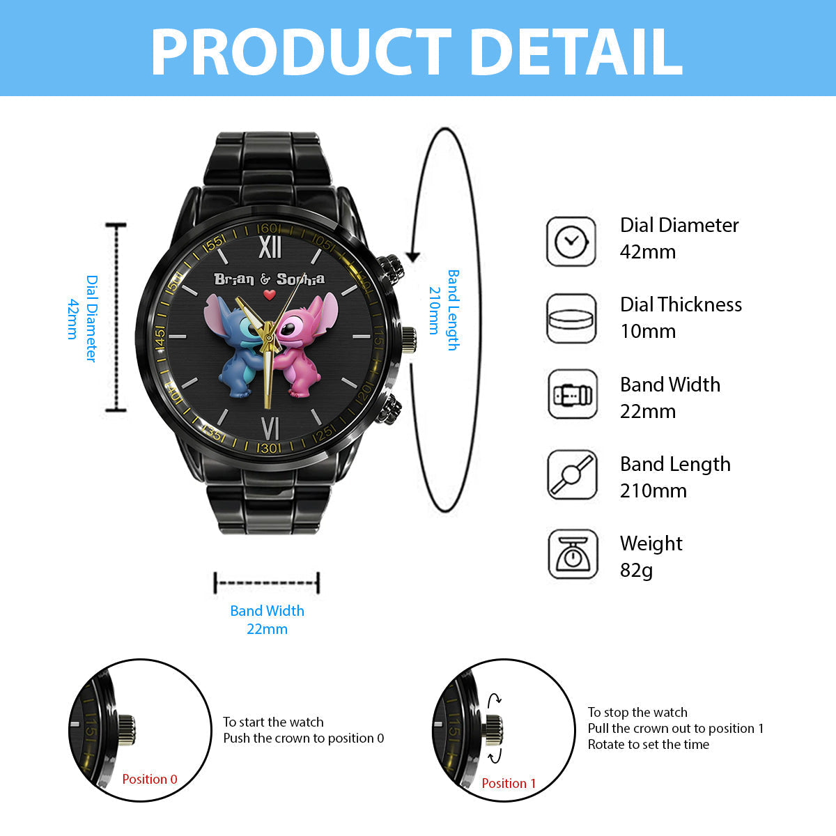 Personalized Ohana Couple Hand Watch Set Custom Names Gift for Anniversary